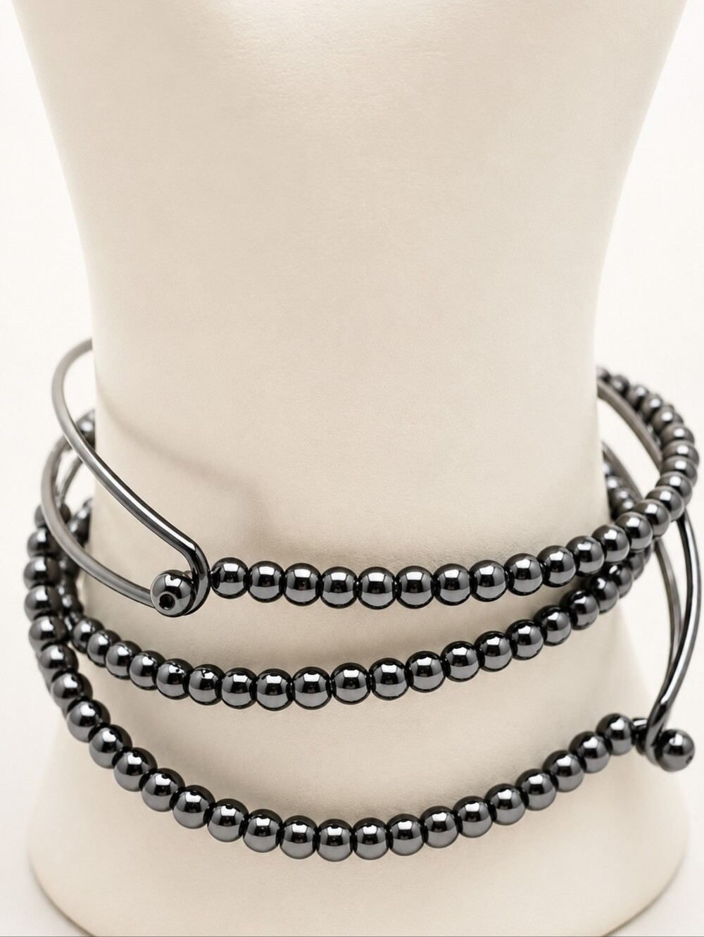 Gunmetal Gray Beaded Wire Bangle Bracelet Set Of 3